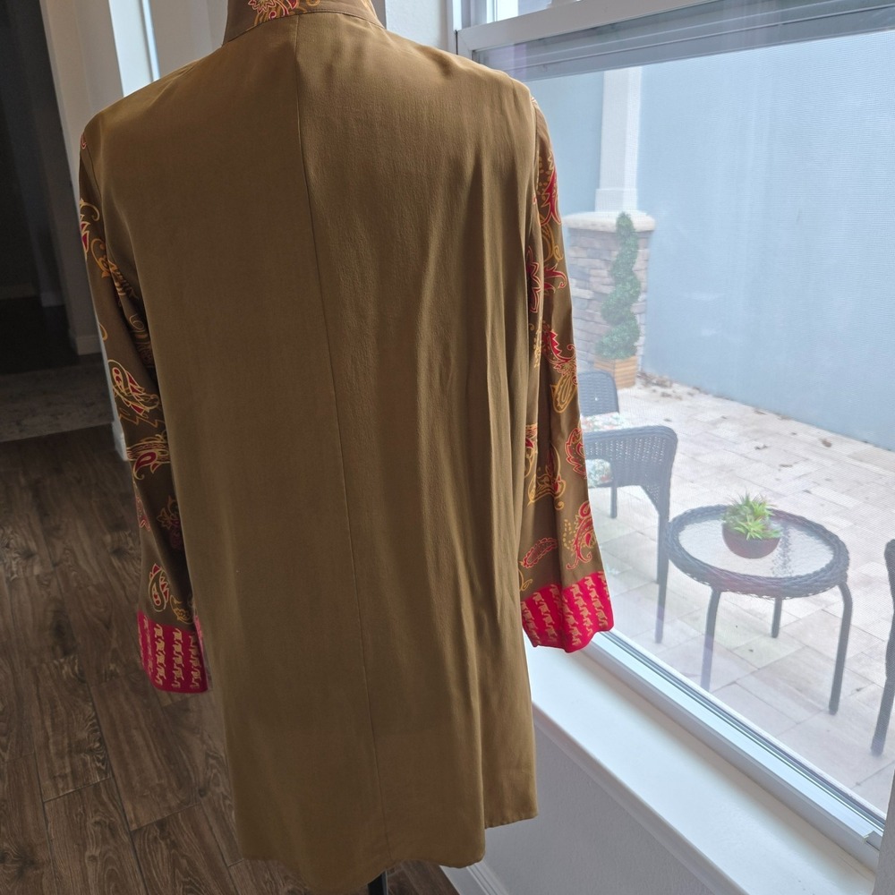 Diane Gilman Tunic Women Large Brown Silk Paisley Sequin Long Blouse - Picture 8 of 9